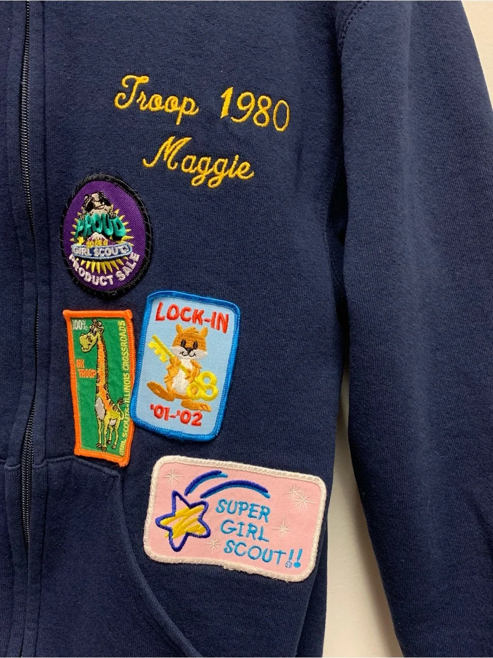 Vintage Y2K Girl Scout Patch Zip Hoodie Sweatshirt Youth XL Russell Athletic 00s